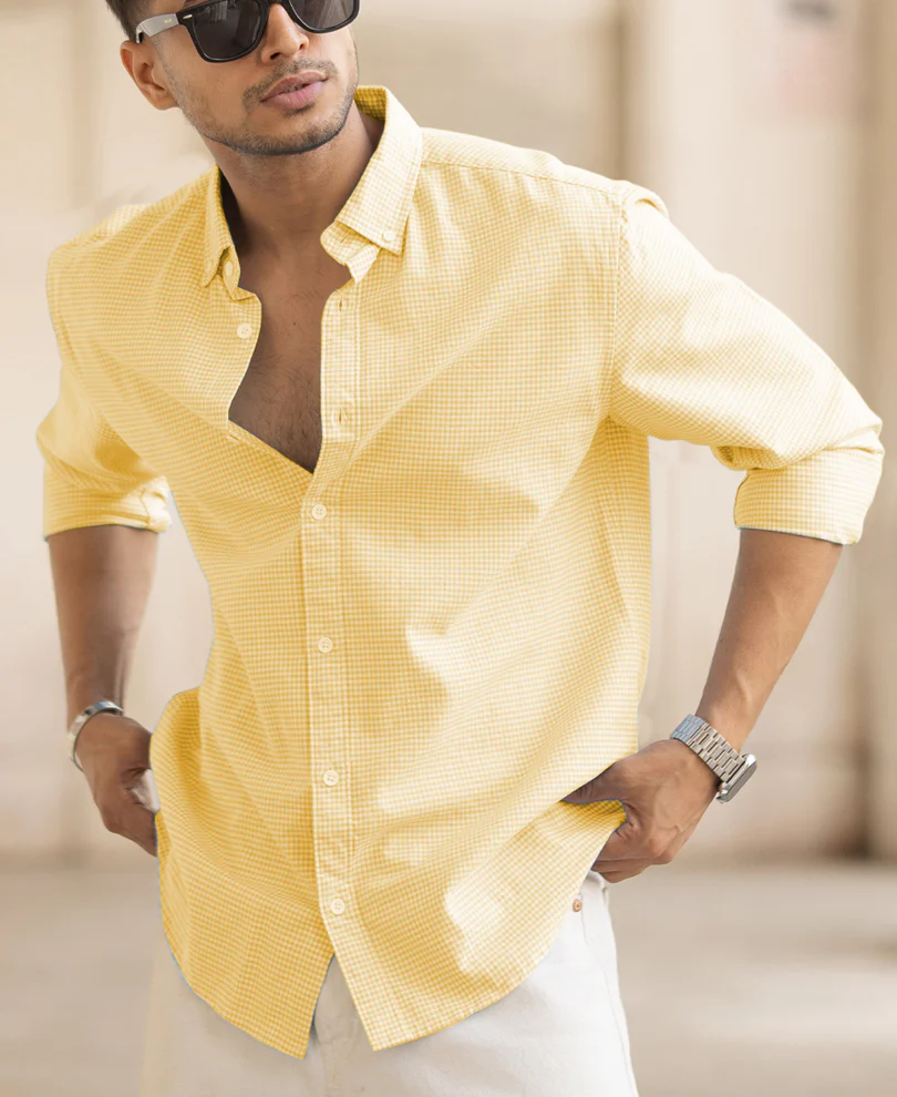 Yellow Microchecks Oxford Shirt - Image 2