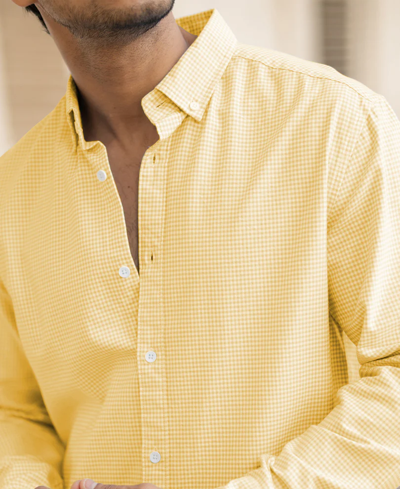 Yellow Microchecks Oxford Shirt - Image 3