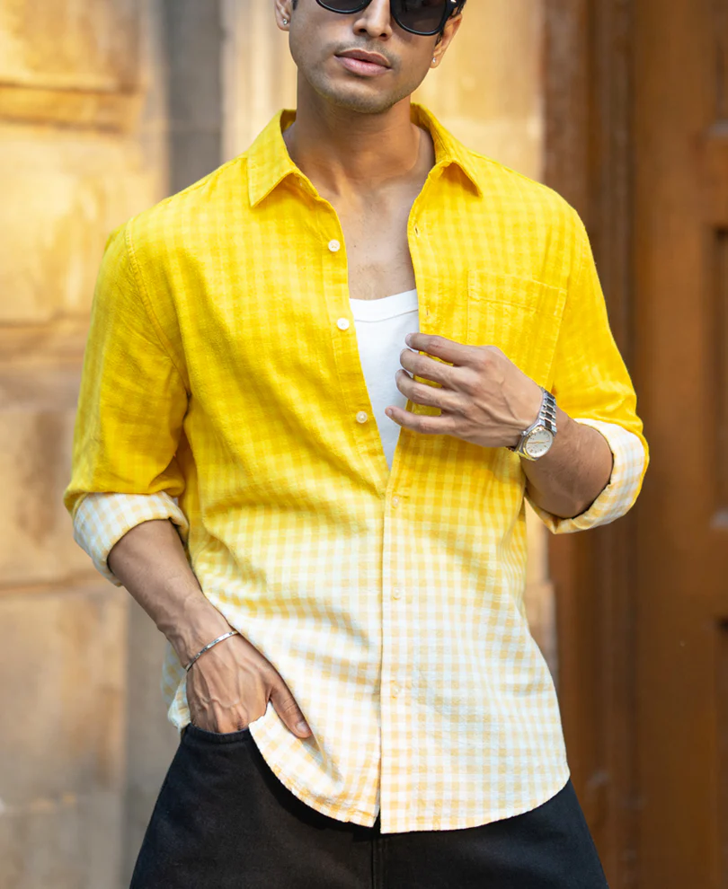 Yellow Ombre Checks Shirt - Image 3
