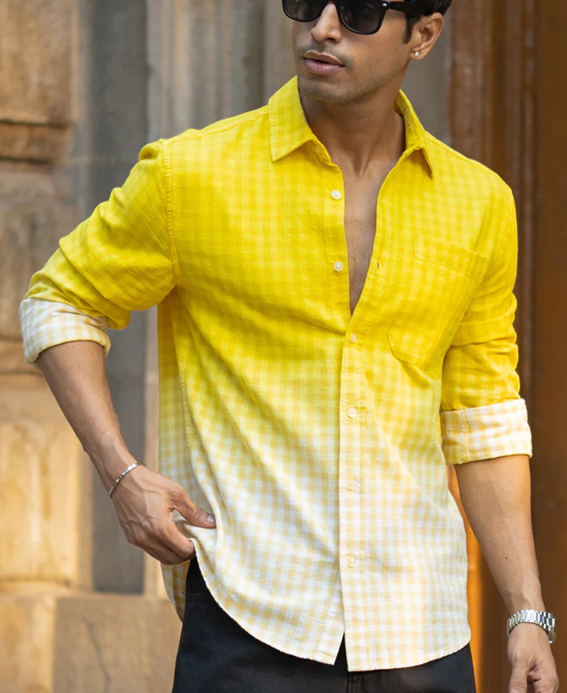 Yellow Ombre Checks Shirt - Image 4