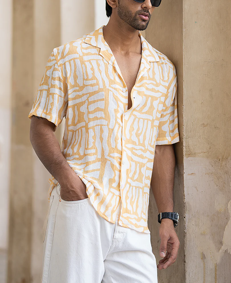 Amber Yellow Abstract Print Shirt - Image 2